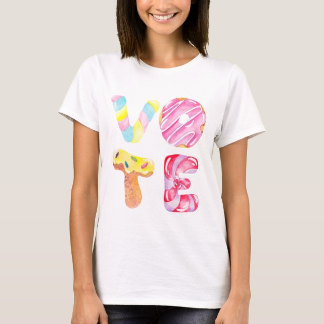 T-shirt Les beignets amusants et les bonbons aller voter (Devant)