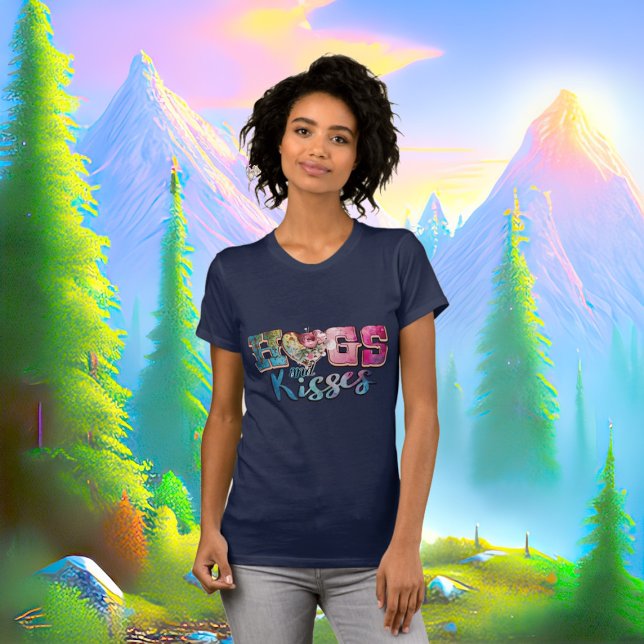 T-shirt Les câlins et les baisers Décontracté La Saint Val (Hugs And Kisses Casual Modern Valentine's Day Dark T-Shirt
)