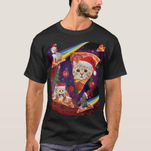 T-shirt Les Chats De Noël De L'Espace Extérieur À La Pizza
