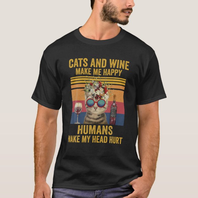 T-shirt Les Chats Et Le Vin Me Rendent Heureux Les Humains (Devant)