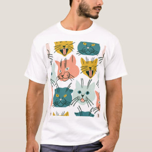 T-shirt Les chats font face à un Motif Vintage amusant.