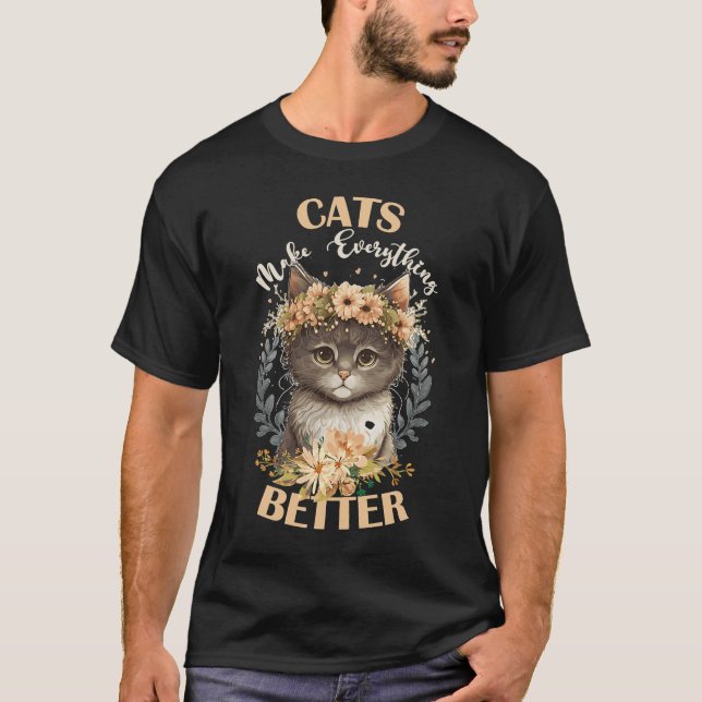 T-shirt Les chats rendent tout meilleur animal de la couro (Devant)