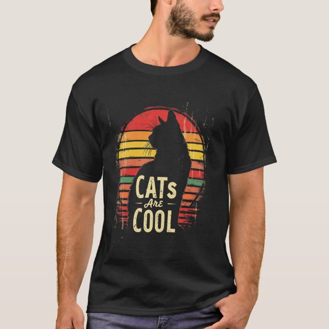 T-shirt Les chats sont cool silhouette de chat rétro (Devant)