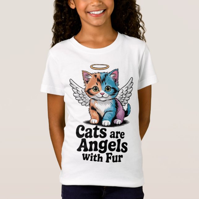 T-Shirt Les chats sont des anges avec de la fourrure (Devant)