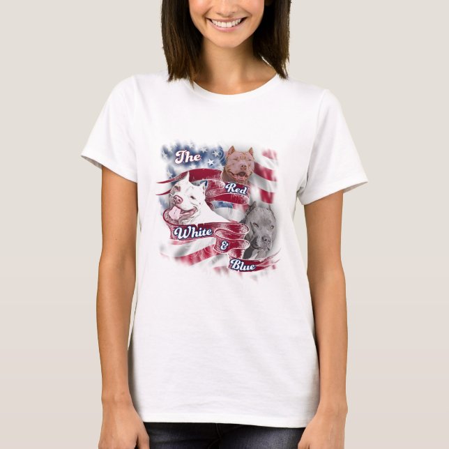 T-shirt Les chiens rouges, blancs et bleus de Pitbull (Devant)