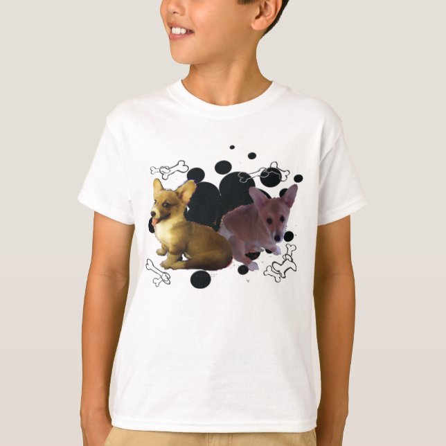 T-shirt Les chiots de corgi avec le noir pointille (Devant)