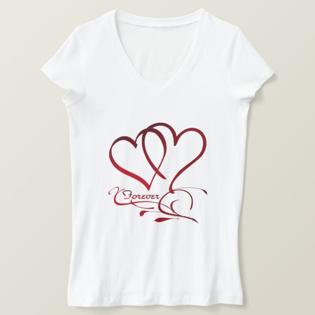 T-shirt Les Coeurs Forever rouge sur blanc (Design devant)