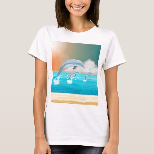T-shirt les dauphins qui brassent dans l'océan (Devant)