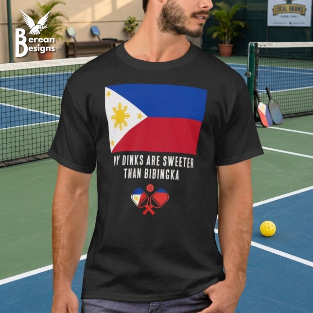 T-shirt Les DINKS plus sucrés que le BIBINGKA Philippines  (Patriotic Philippines Flag Pickleball shirt with fun Bibingka saying.)