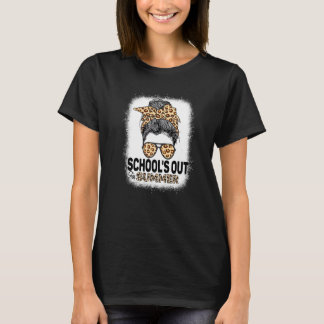 T-shirt Les Écoles Pour L'Été Enseignant Leopard Messy Bun