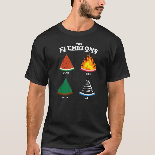 T-shirt Les Elemelons Watermelon Air Earth Fire Punny Foo (Devant)