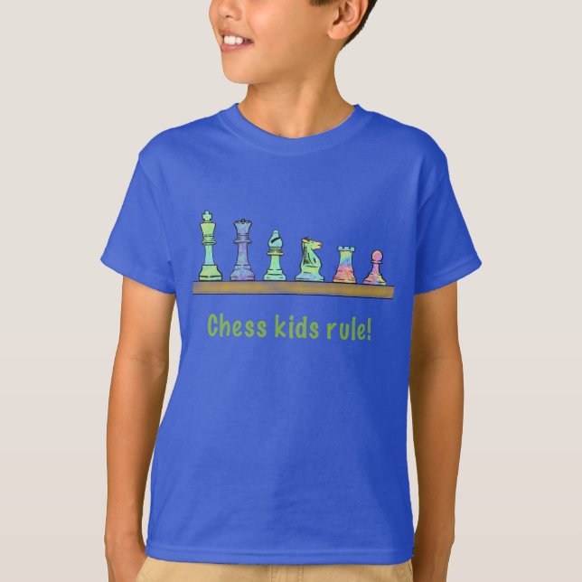 T-shirt Les enfants Bleu Règle Chemise d'échecs, pièces co (Devant)