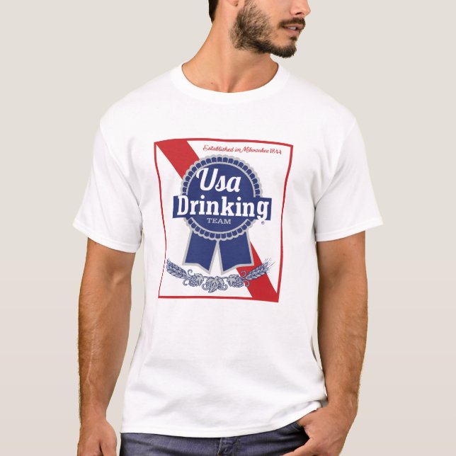 T-shirt Les Etats-Unis buvant le ruban bleu PBR d'équipe (Devant)