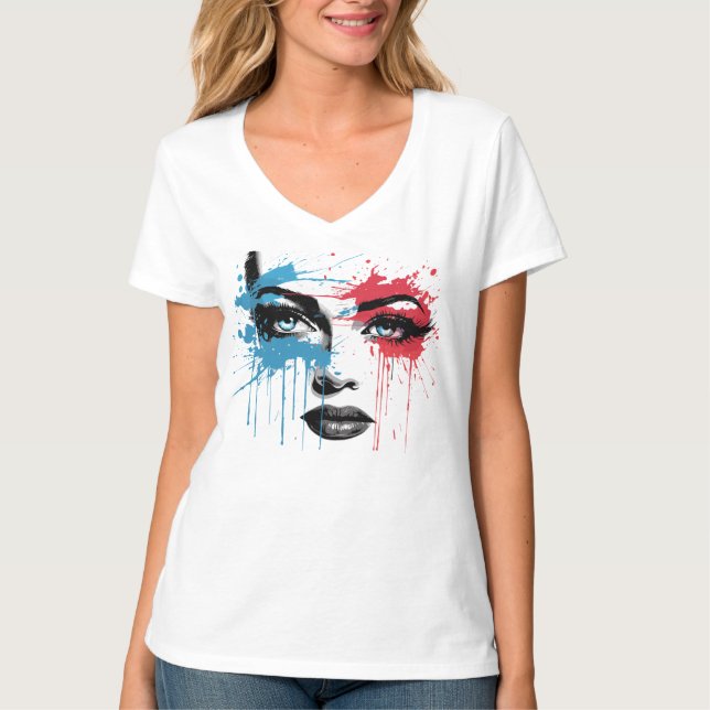 T-shirt les femmes font face à des couleurs éclatantes (Devant)