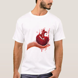 T-shirt les femmes main tenant sang coeur coeur briser Art