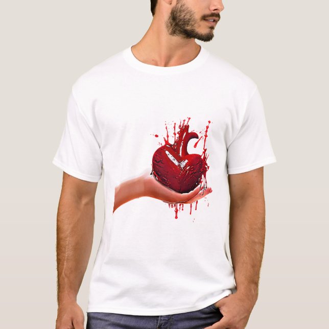 T-shirt les femmes main tenant sang coeur coeur briser Art (Devant)