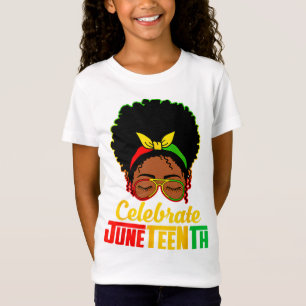 T-Shirt Les femmes noires Messy Bun JunetDix Célébrent Ind