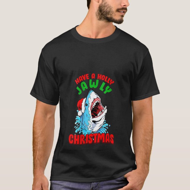 T-shirt Les Femmes Ont Holly Jawly Christmas Shark Père No (Devant)