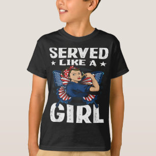 T-shirt Les Femmes Vintage Servaient Comme Une Fille Vétér