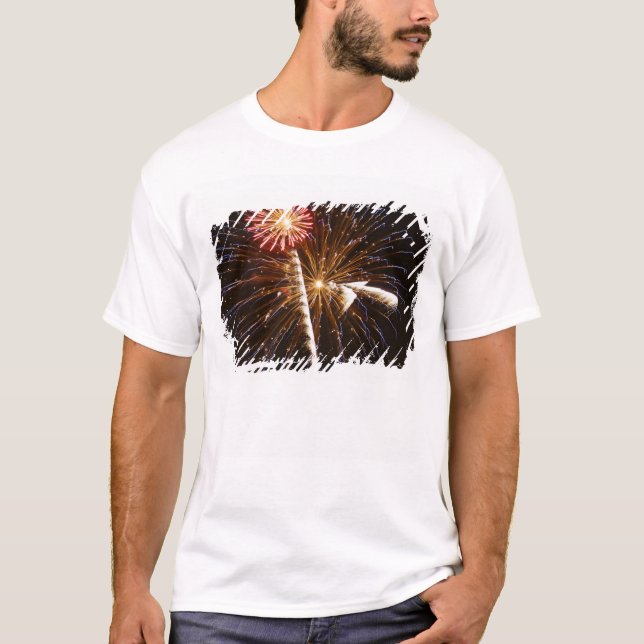T-shirt Les feux d'artifice montrent sur la rivière (Devant)