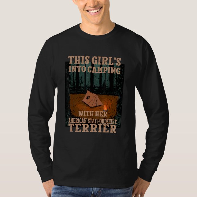T-shirt Les Filles En Camping Avec Son Staffordshire Améri (Devant)