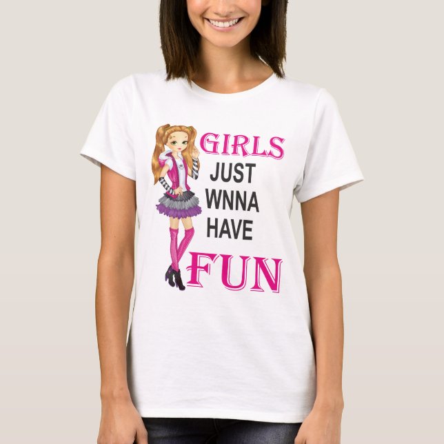 T-shirt les filles veulent juste s'amuser avec les paroles (Devant)