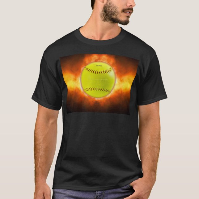 T-shirt Les flammes de balle rapide de softball jaune de S (Devant)
