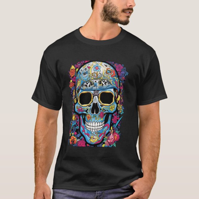 T-shirt Les fleurs rebelles Fleurs Funky Edgy Skull et Fle (Devant)