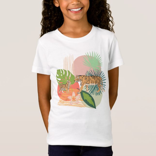 T-Shirt Les fleurs tropicales de tigres impriment l'art (Devant)