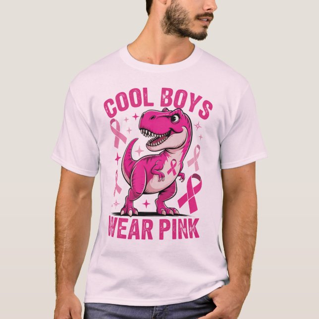 T-shirt Les Garçons cool Portent Rose, T-Rex Sensibilisati (Devant)