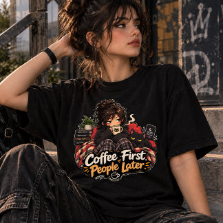 T-shirt Les gens après le café en premier Hilarant Introve