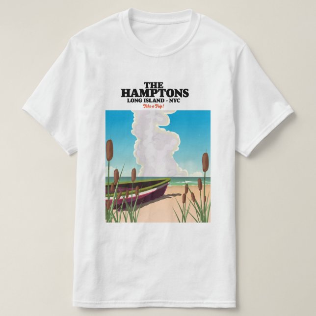 T-shirt Les Hamptons Long Island NYC, affiche de voyage. (Design devant)