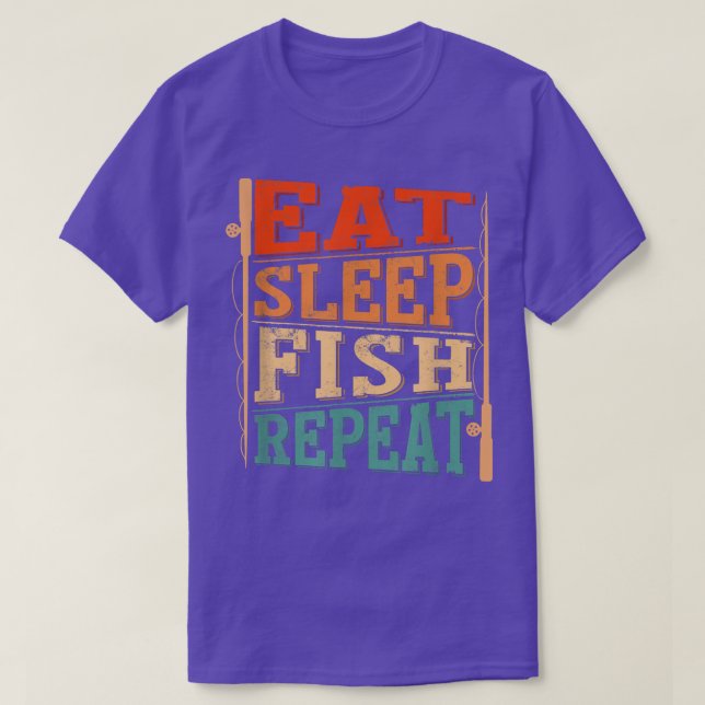 T-shirt Les Hommes Mangent Dormir Poisson Répéter, Pêcheur (Design devant)