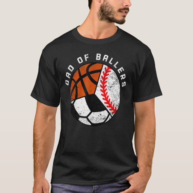 T-shirt Les Hommes Papa De Ballers Baseball Soccer Basketb (Devant)