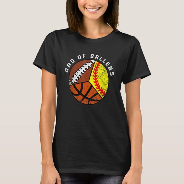 T-shirt Les Hommes Papa De Ballon Softball Basketball Foot (Devant)