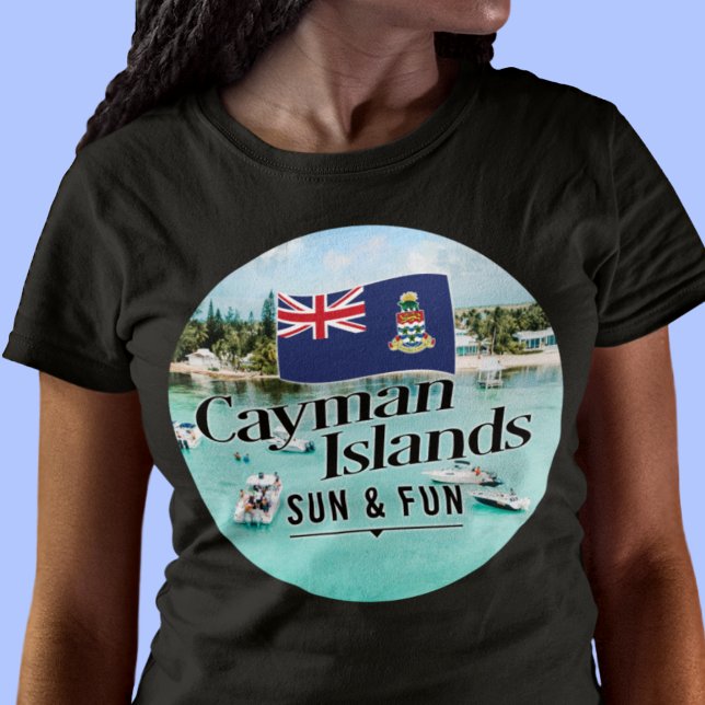 T-shirt "Les Îles Caïmans Soleil & Amusement" Avec Drapeau (Créateur téléchargé)