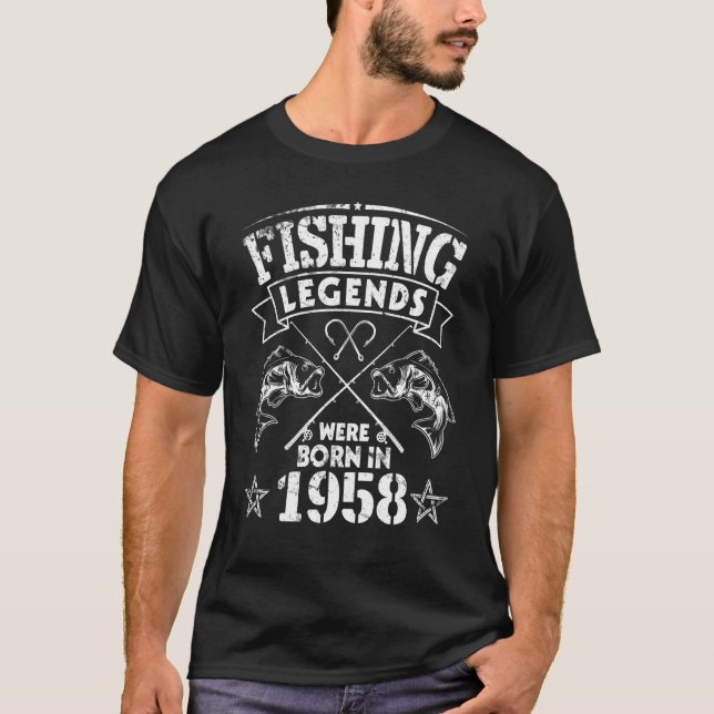 T-shirt Les Légendes De Pêche Sont Nées En 1958 Heureux Mo (Devant)