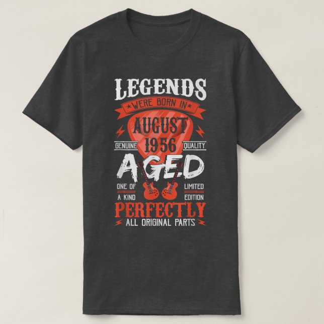 T-shirt Les légendes sont nées en août 1956 Guitare Onglet (Design devant)