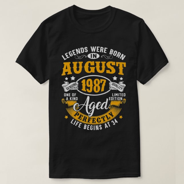 T-shirt Les légendes sont nées en août 1987 Cadeau d'anniv (Design devant)