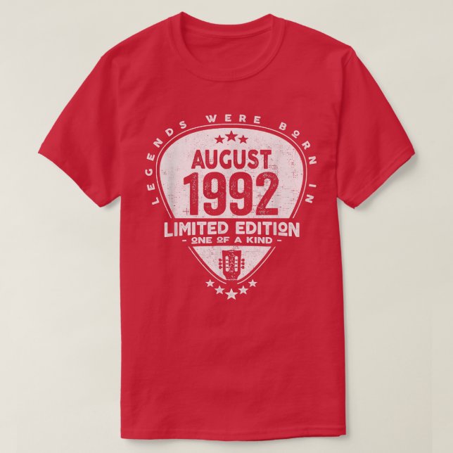 T-shirt Les Légendes Sont Nées En Août 1992Guitare 2086 (Design devant)