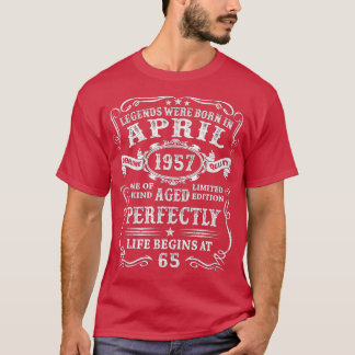T-shirt Les Légendes Sont Nées En Avril 1957 65 Ans Naissa