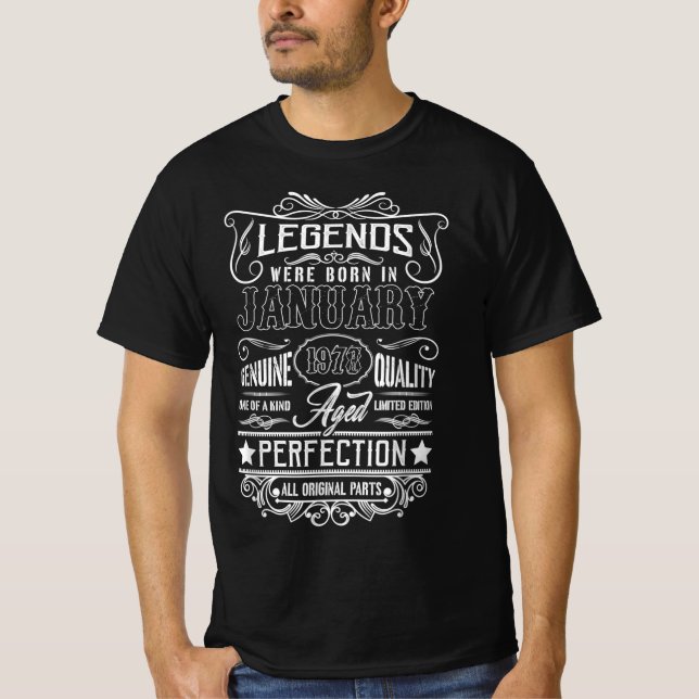 T-shirt Les Légendes Sont Nées En Janvier 1978 Tous Les Or (Devant)
