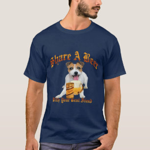 T-shirt les longs cheveux Jack Russell partagent une bière