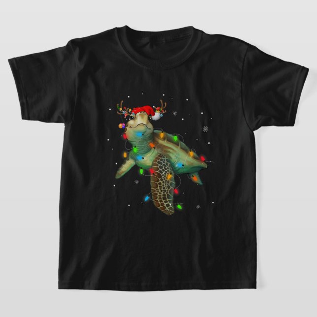 T-shirt Les lumières de Noël de la tortue de mer Drôle San (Poser)