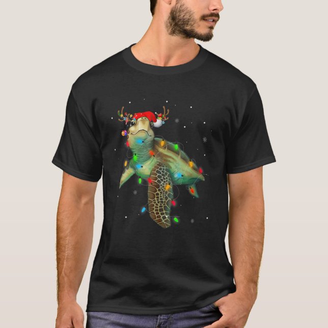 T-shirt Les lumières de Noël de la tortue de mer Drôle San (Devant)