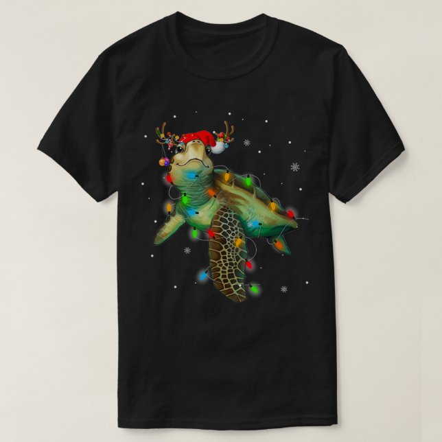 T-shirt Les lumières de Noël de la tortue de mer Drôle San (Design devant)