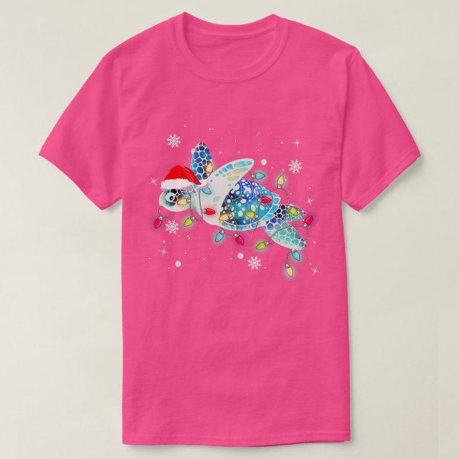 T-shirt Les lumières de Noël de la tortue de mer Drôle San (Design devant)
