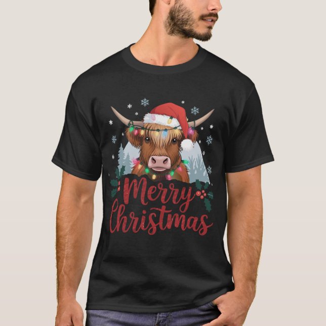 T-shirt Les lumières de Noël de la vache Joyeux Pyjamas de (Devant)