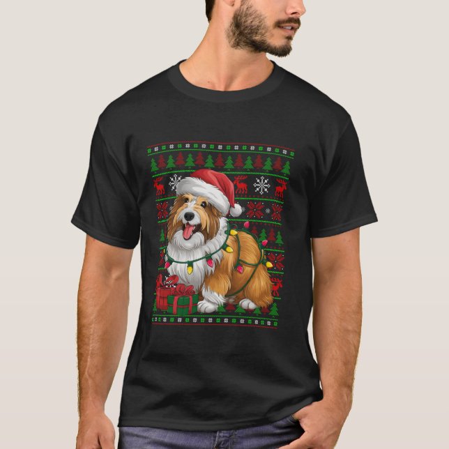 T-shirt Les lumières de Noël laide Santa Hat Belge Sheepdo (Devant)