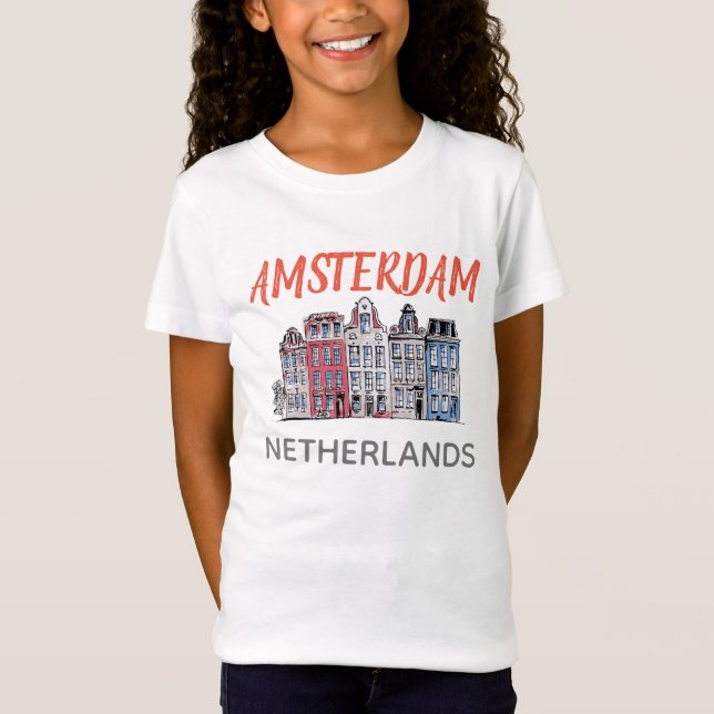 T-Shirt Les maisons de Pays-Bas Row d'Amsterdam, les fille (Devant)